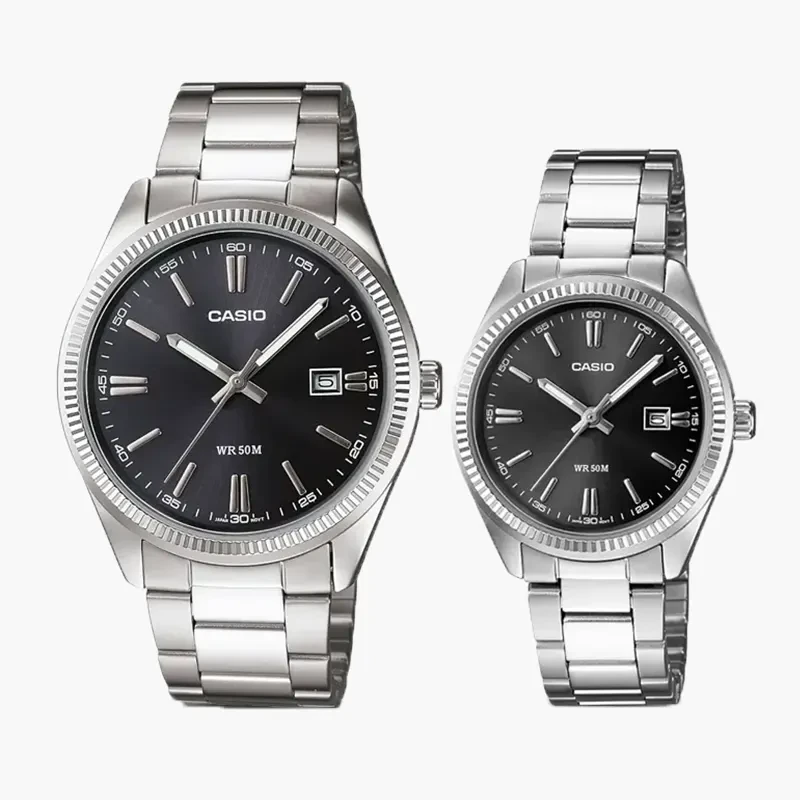 Casio MTP-1302D-1A1V - LTP-1302D-1A1 Black DIal Couple Watch Set